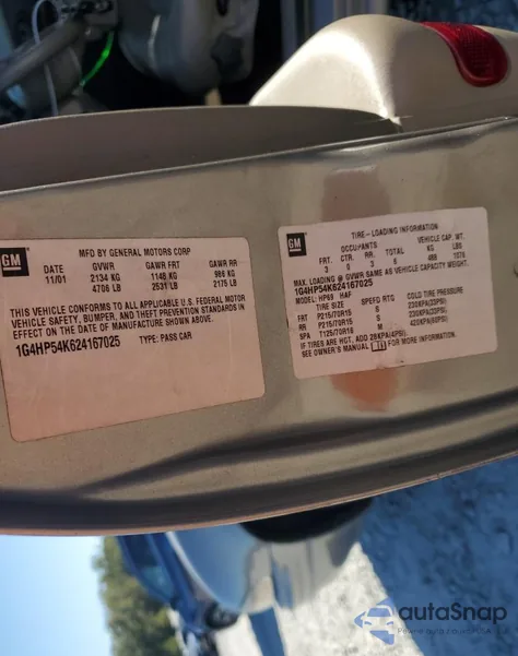 2002 Buick Lesabre Custom from USA, damaged, VIN 1G4HP54K624167025